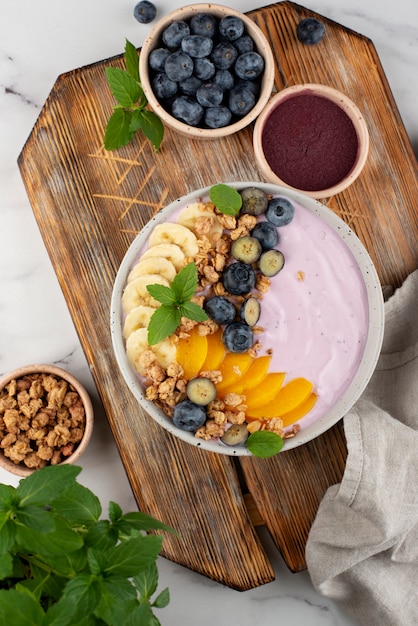 Free photo delicious sweet açai bowl assortment