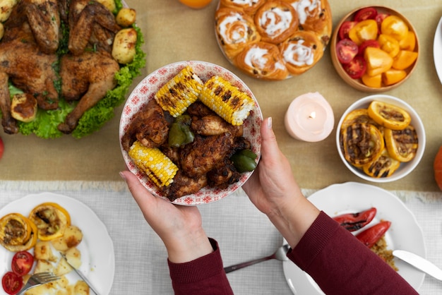 Delicious thanksgiving day food on the table