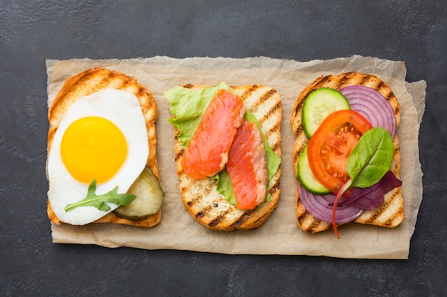 Free photo delicious toast assortment top view