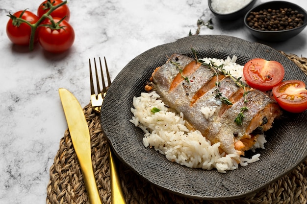 Free Photo delicious trout meal arrangement