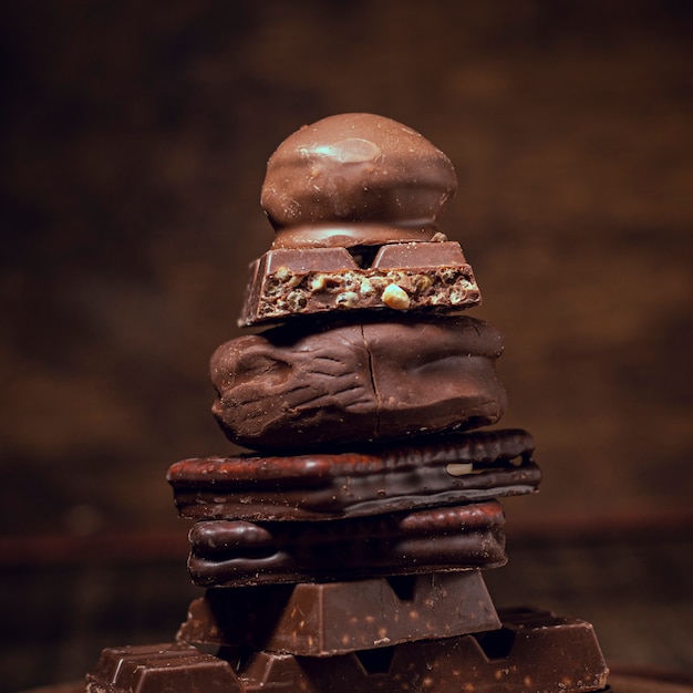 Free Photo delicious types of chocolate stack