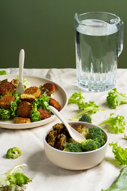 Delicious veggie dishes still life