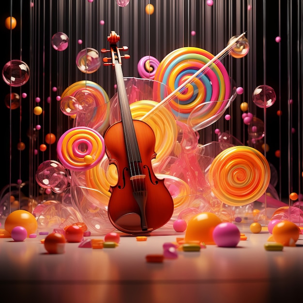 Delicious violin with candy