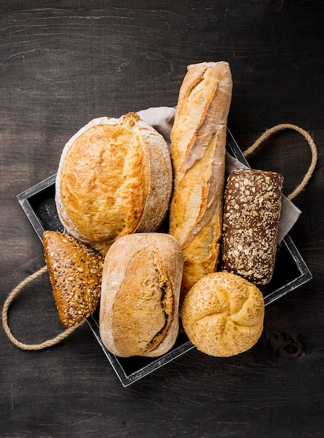 Delicious white and whole-grain bread in basket