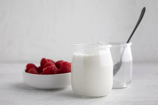 Delicious yogurt and raspberries