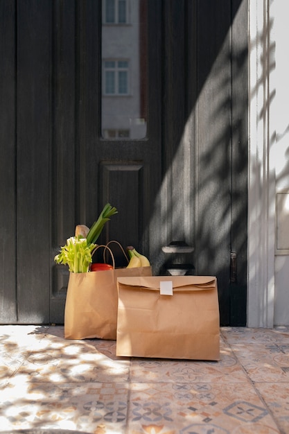 Delivering groceries at home concept