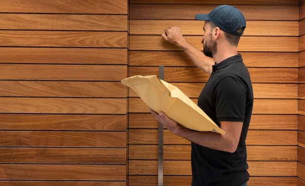 Free photo delivery man delivering a package