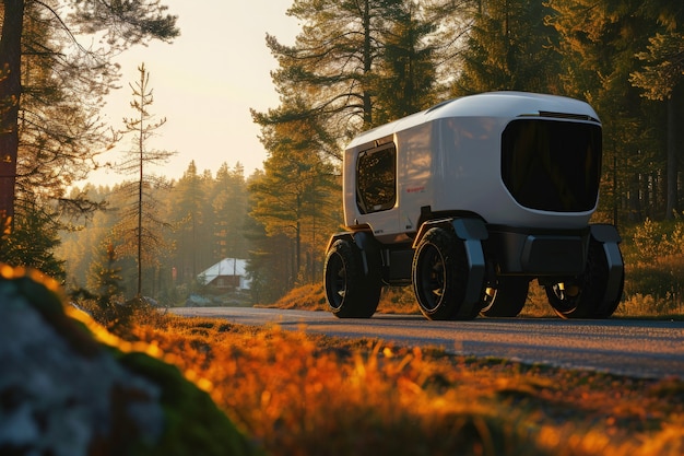 Delivery robot in futuristic environment