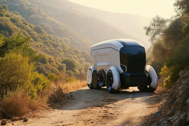 Delivery robot in futuristic environment