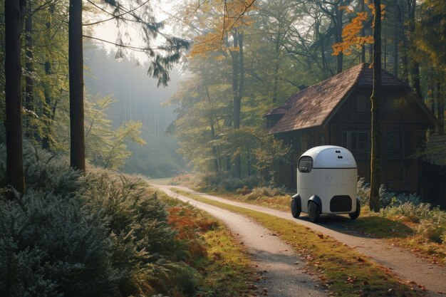 Delivery robot in futuristic environment