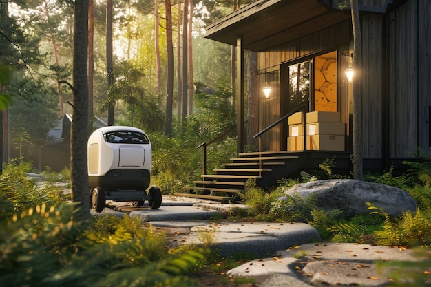 Delivery robot in futuristic environment