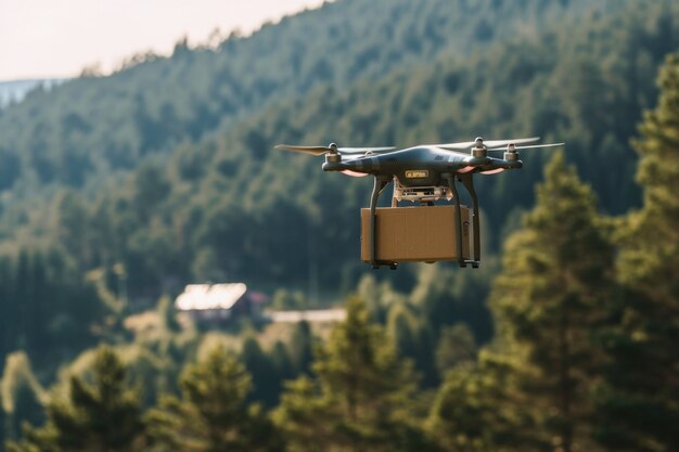 Delivery robot in futuristic environment