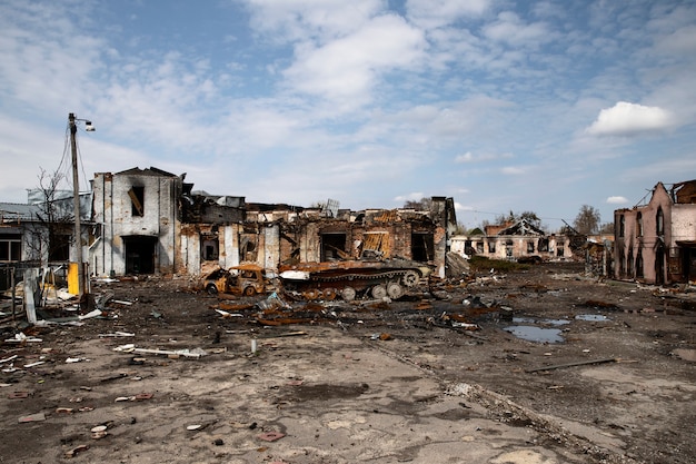 Free Photo demolished building russian's war in ukraine