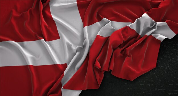 Denmark Flag Wrinkled On Dark Background 3D Render