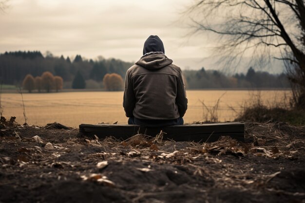 Depressed person standing by the lake