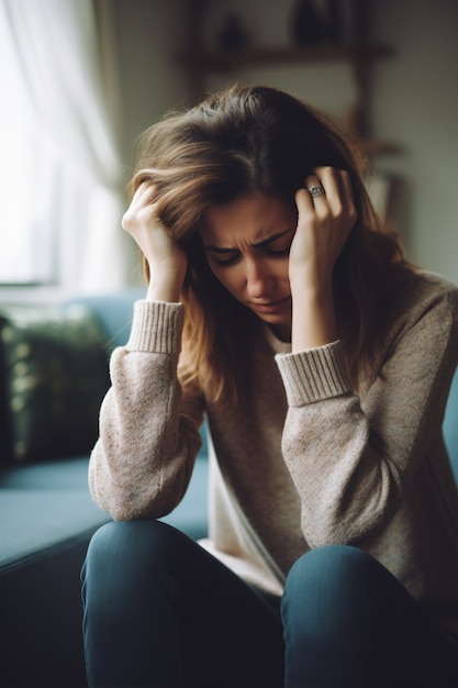 Depressed person woman looking down