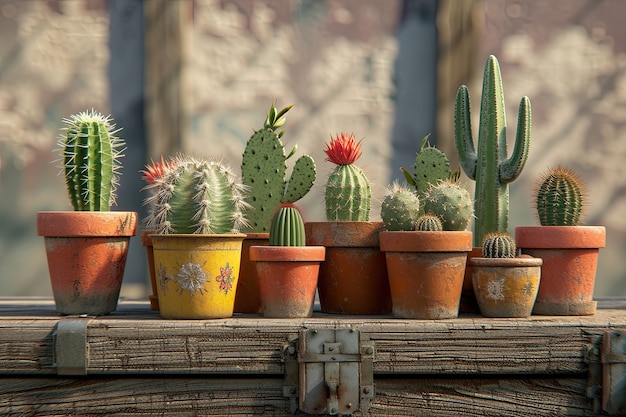 Free Photo desert cacti in pots arrangement