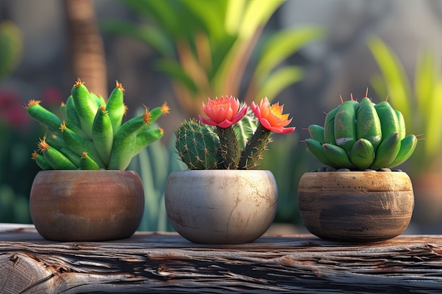 Free Photo desert cacti in pots arrangement