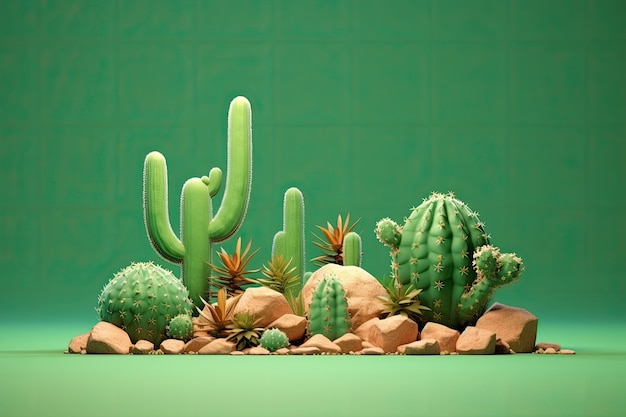 Desert cacti in studio arrangement