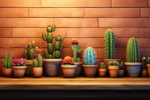 Desert cacti in studio arrangement