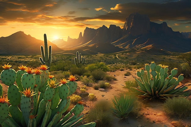 desert cactus at sunset AI generated image