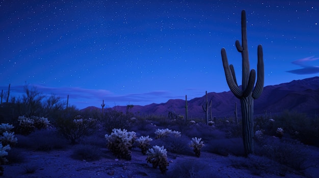 Free photo desert landscape with cacti and night time