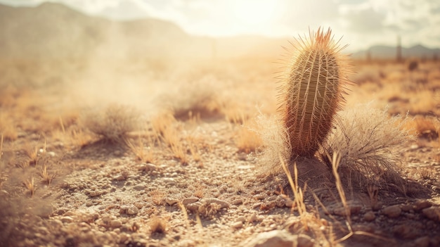 Free photo desert landscape with cacti and sandstorm