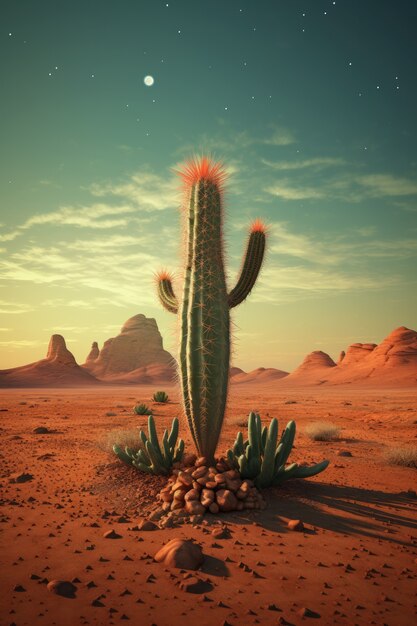 Desert landscape with cacti species and plant