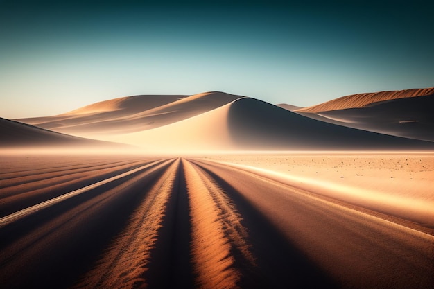 Free Photo a desert landscape with a light blue sky and a sand dune in the background.