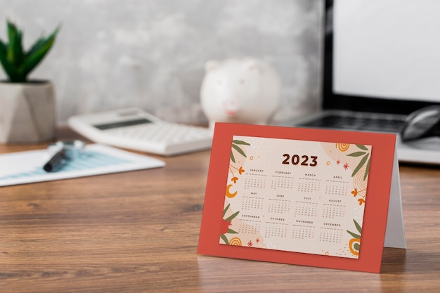 Desk calendar with texts in english