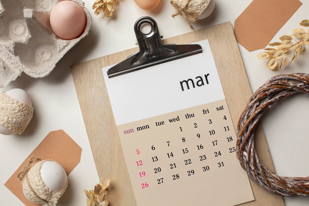 Desk calendar with texts in english