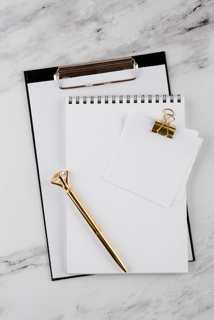 Desk items composition flat lay