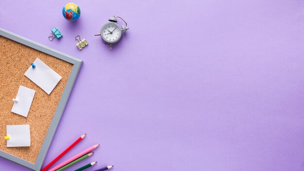 Desk workspace with various elements