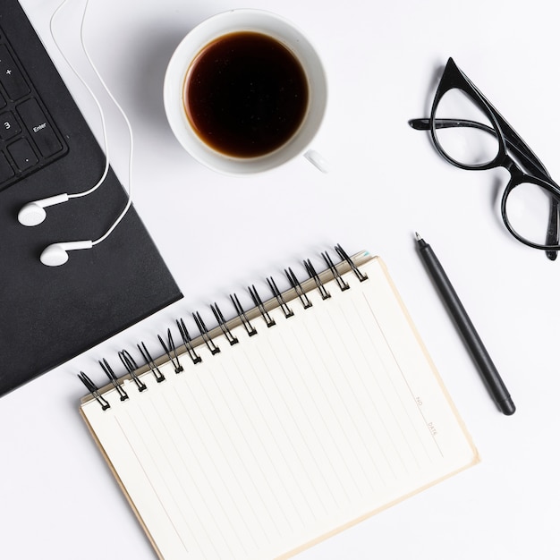 Desk workspace with various elements