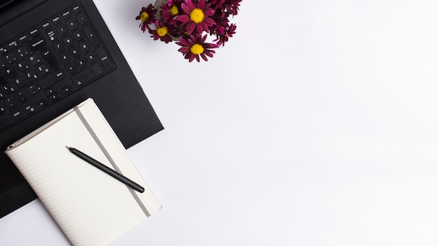 Desk workspace with various elements