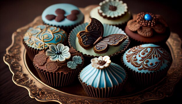 Free Photo dessert indulgence chocolate cupcake baked with gourmet decoration generated by ai