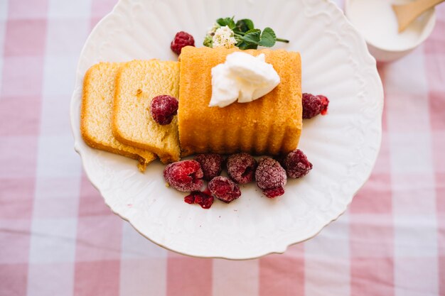 Dessert on white plate