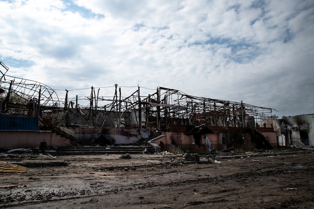 Free photo destroyed buildings russian's war in ukraine