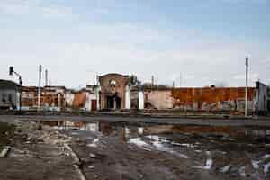 Free photo destroyed buildings russian's war in ukraine