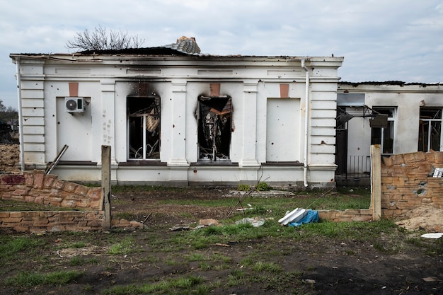 Free photo destroyed house russian's war in ukraine