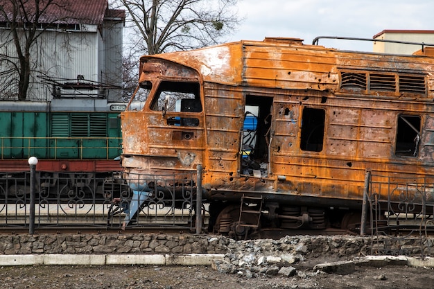 Free Photo destroyed train russian's war in ukraine