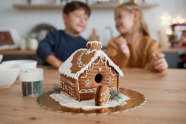 Free Photo detail of beautifully decorated gingerbread house