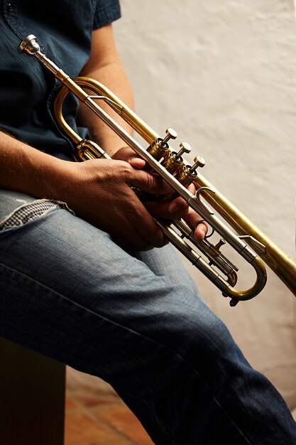 detail of a trumpet metal instrument