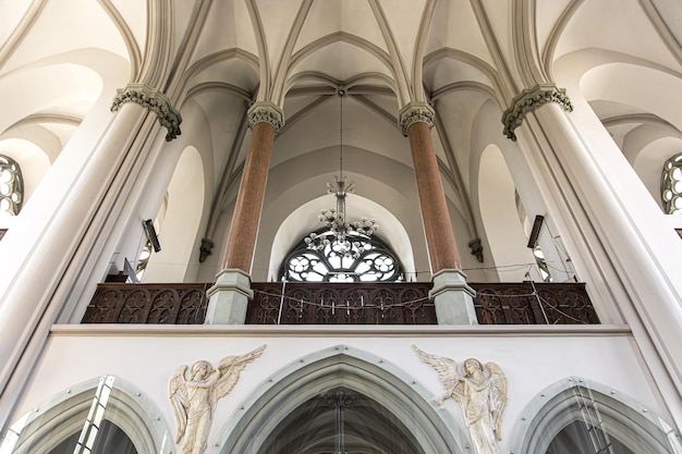 Details of the interior of the Catholic church in light colors