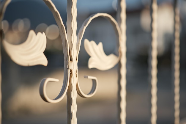 Free Photo details of a metal lattice on a fence selective focus protection and decoration of plots idea of security and decor