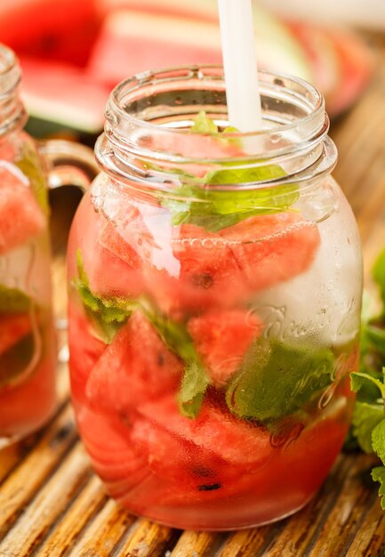 Detox water with watermelon and mint