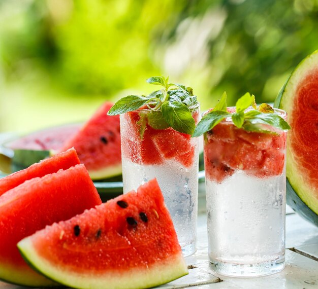 Detox water with watermelon and mint