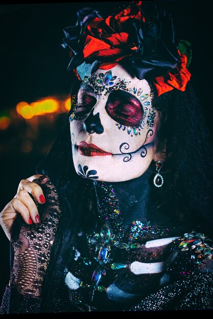 Dia de los muertos close-up portrait of a young woman