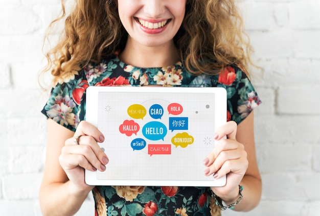 Free photo different language speech bubble hello concept