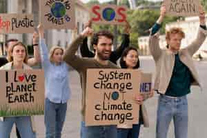 Free photo different people joining a global warming protest